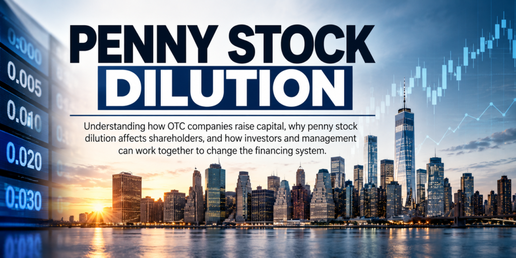 Penny Stock Dilution Poster with city skyline